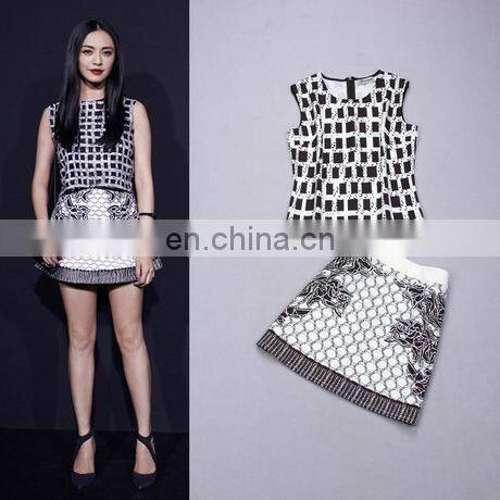 star fashion sleeveless check pattern 2 piece set dress bulk wholesale