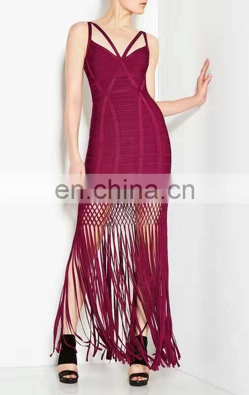 New Fashion Women Bandage Dress Mature Ladies Modest Sexy Tassel Dress