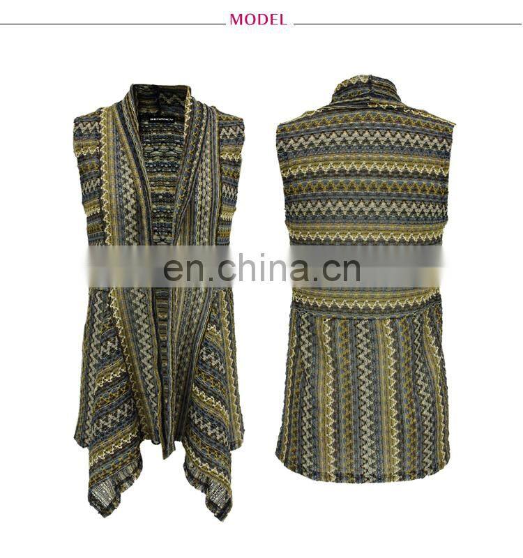 Sweater Knitted Aztec Ethnic Zigzag Print Blouse Women Cardigan