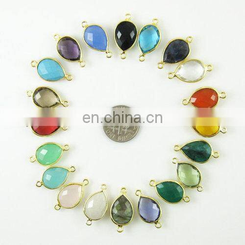 Sterling Silver Bezel Connector, Dyed Ruby Bezel With Gold Plated of SAC4041BC