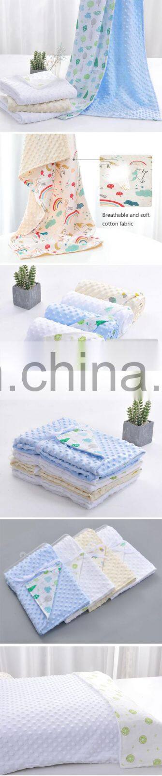Cartoon Printed 2 Layers Breathable Cotton Backing Minky Dot Baby Blanket