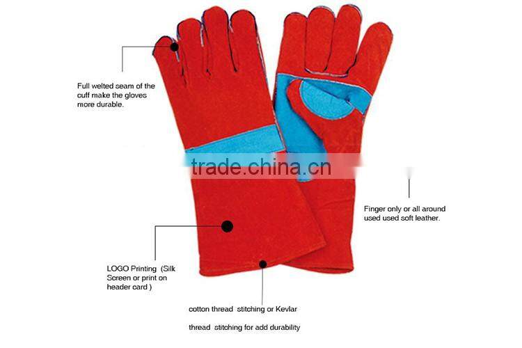 14"/16" long length importer of cow split leather working gloves manufacture LG035