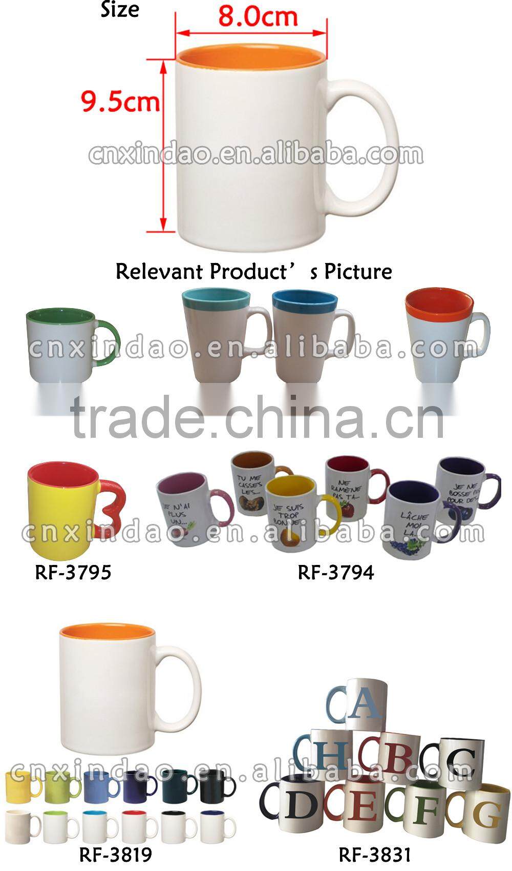 U Shape Promotional Colored Fruit Print Porcelain Drinking Mug with Wholesale Price