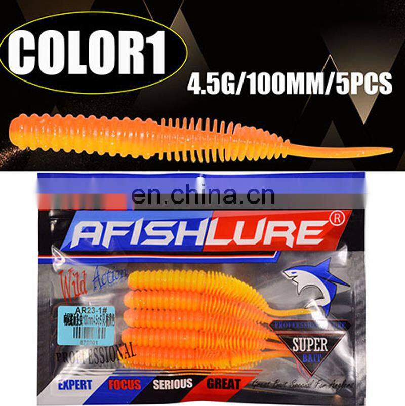 Amazon Wholesale 100mm 4.5g 5pcs/bag Screw Straight Tail Maggot Artificial Lure Fake Bait