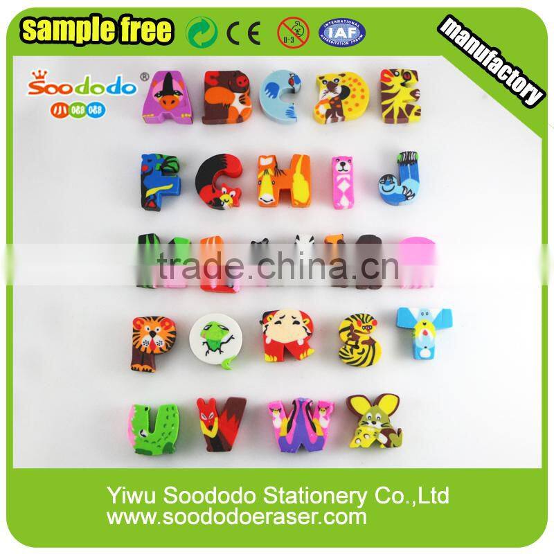 Cute Extruded rubber erasers animal letter eraser
