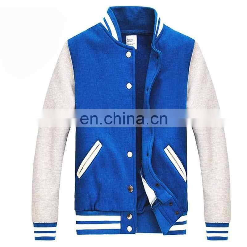 Custom Your logo Cotton Fleece Varisty Jacket Long Sleeve Banded Collar Letterman Jacket Baseball Jacket For Men