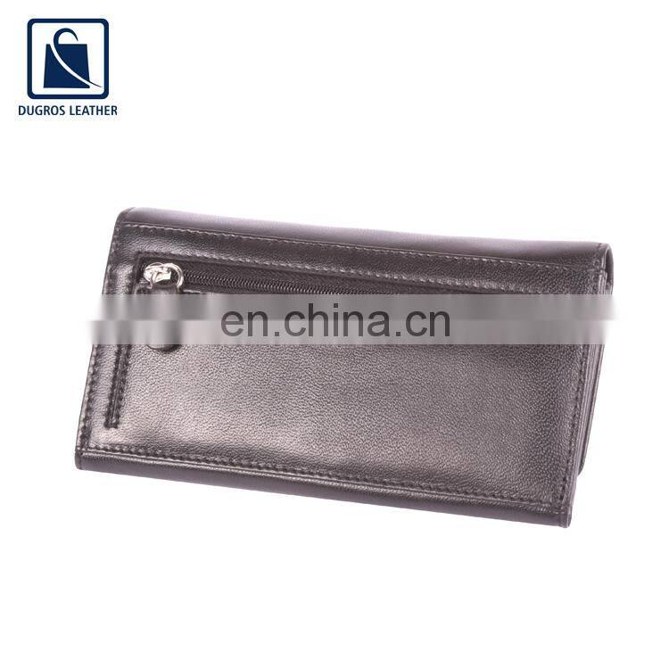 2022 New Arrival Eye Catching Design Nickle Fitting Matching Stitching Genuine Leather Women Wallet for Wholesale Buyers