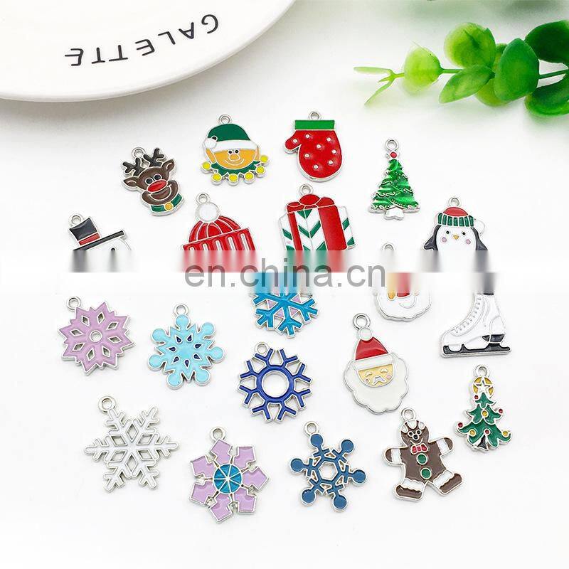 20Pcs/Set New Christmas Charms Pendants Enamel Bracelet Party Home Metal Craft Decoration Tree Hanging DIY Jewelry Accessories
