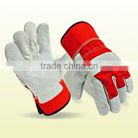 cow split leather safety gloves with Patch palm