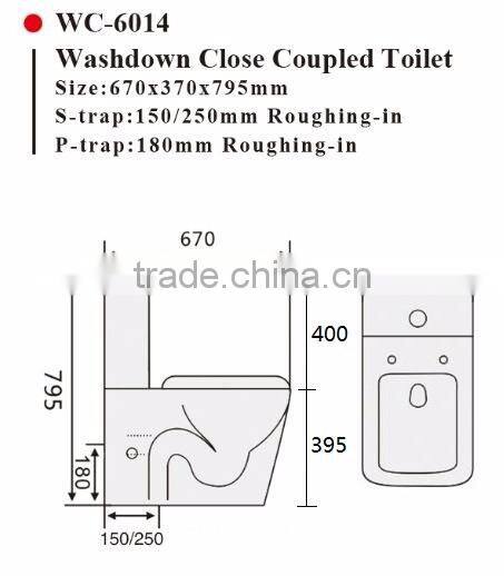 Two-Piece Washdown Watermark Toilet S/P Trap with GEBERIT or R&T Fitting Soft Cover, Australian Standard WELS WC-6002