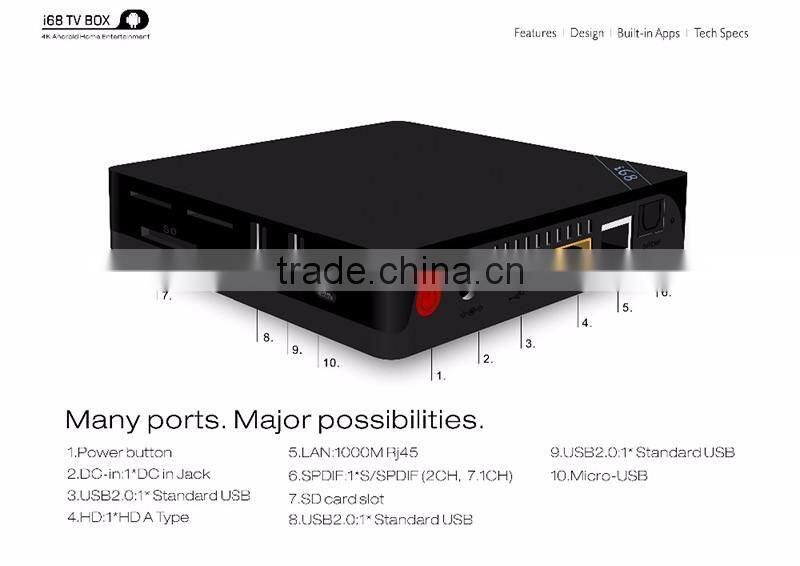 2016 New Cheapest RK3368 64Bit Octa Core 2GB RAM 16GB ROM OTT TV Box Android 5.1 OEM I68