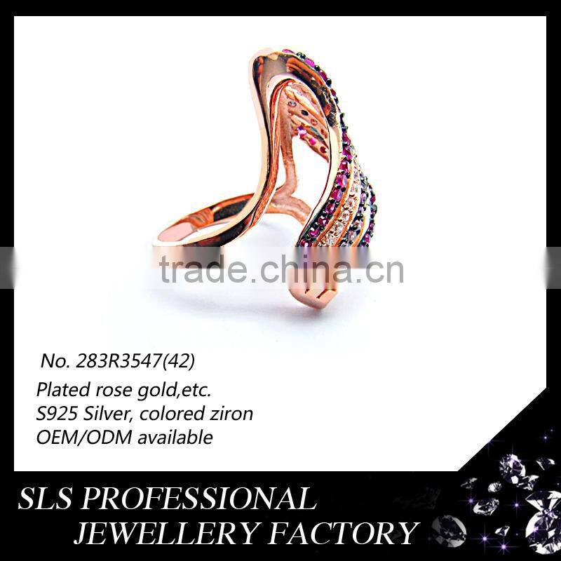Beautiful lady's ring rose gold plating with colorful zircon indian bridal costume jewellery -SLS