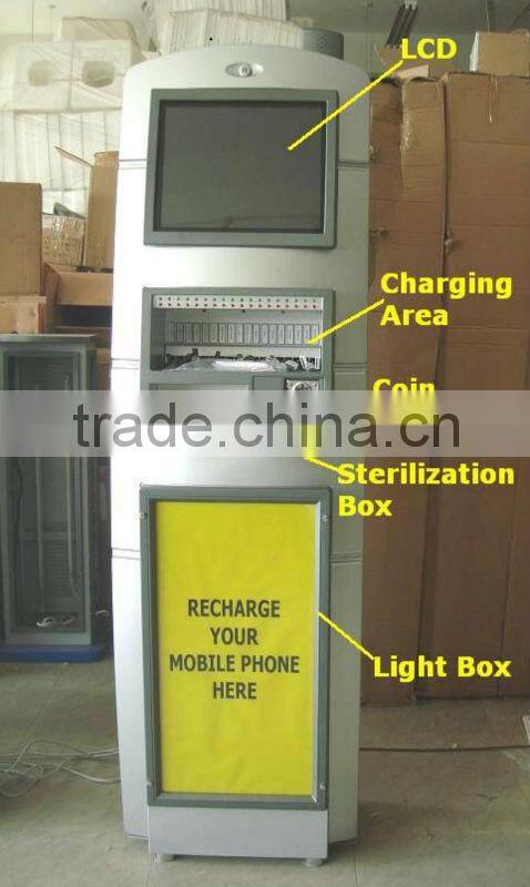 Cell phone charging machine, public cell phone charging kiosk