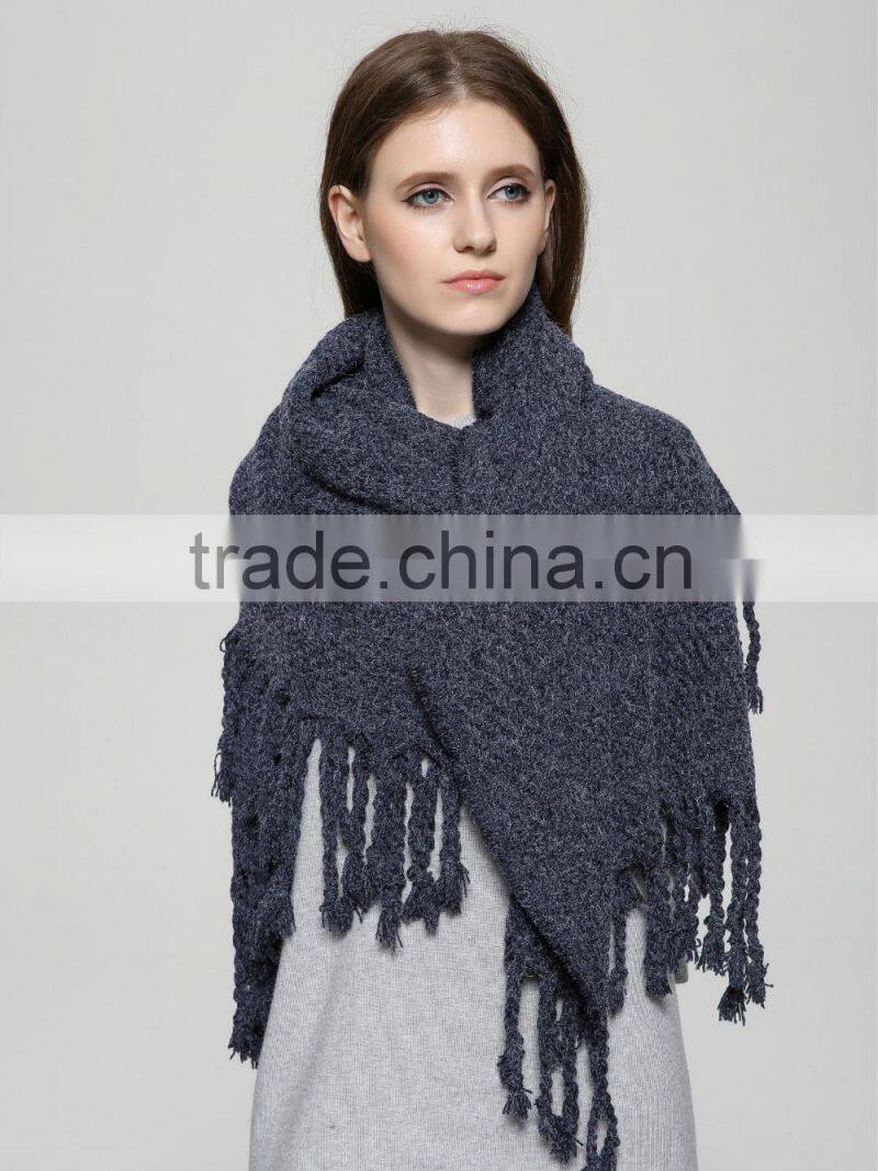 New Design Solid Color Plain Thich Tassel Women Fashion Acrylic Shawl