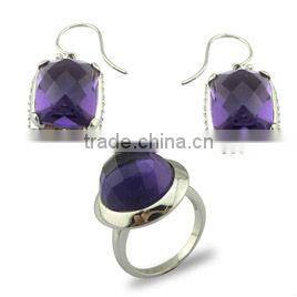 Lemon Quartz main stone setting sterling sliver Jewelry set rhodium plating