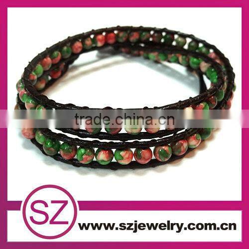 newest China blue gemstone Cheap leather wrap bracelet