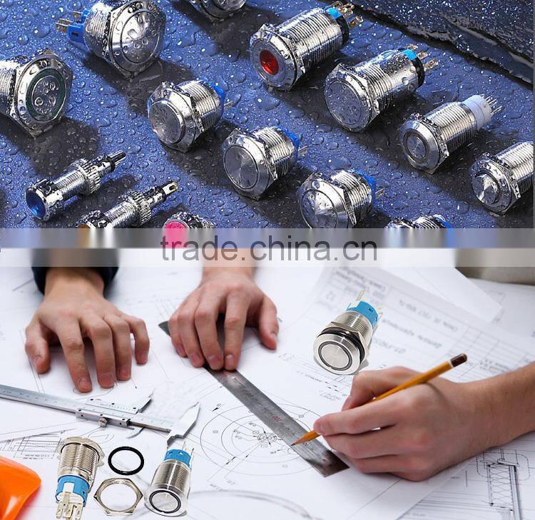 19mm stainless steel Flat Actuator electrical pushbutton switch with 6vdc ring Orange LED