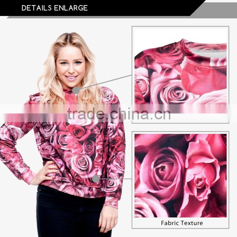 non hooded pink roses high quality 3d digital print fullprint crewneck sweatshirt spring autumn unisex custom oversized pullover