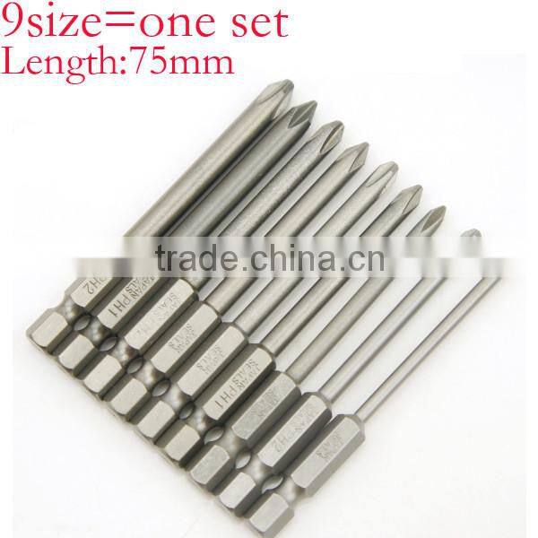 9pcs 75mm Magnetic Long Hex Cross Head Screwdriver Bits Set Electric screwdriver Bits AR-17