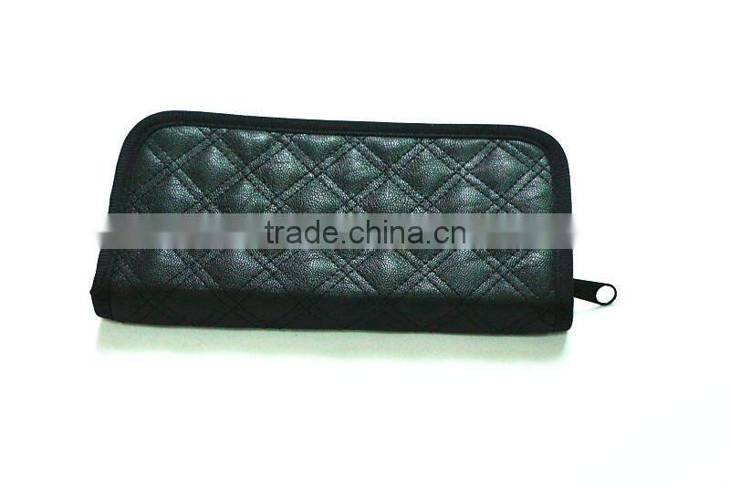 Stitching black PU PVC pencil case with zipper bag inside