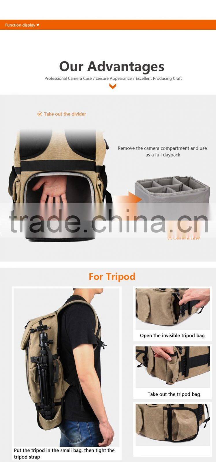 High Quality Durable Canvas Backpack Army Green Rucksack Bag for Camera Laptop