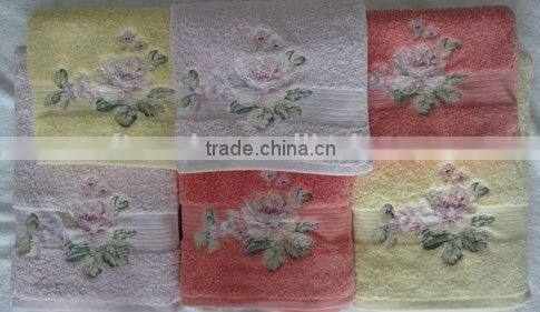 100% cotton solid color plain rose flower embroidery design bath towel