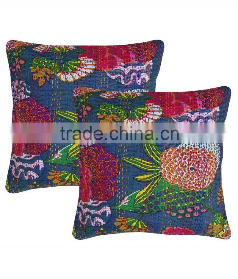 Tropical Kantha Floral Print Cushion Pillow Cover Set Of 5 Pcs