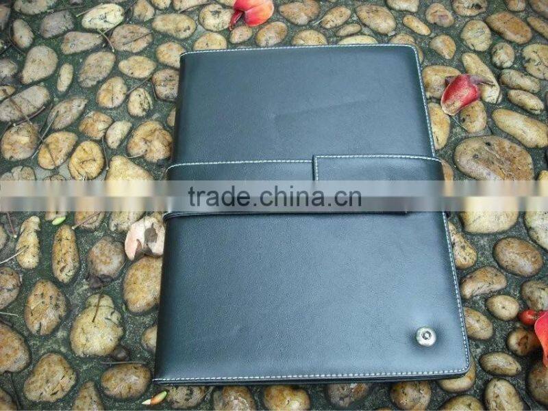Black Leather Portfolio Agenda Folder with Card Case