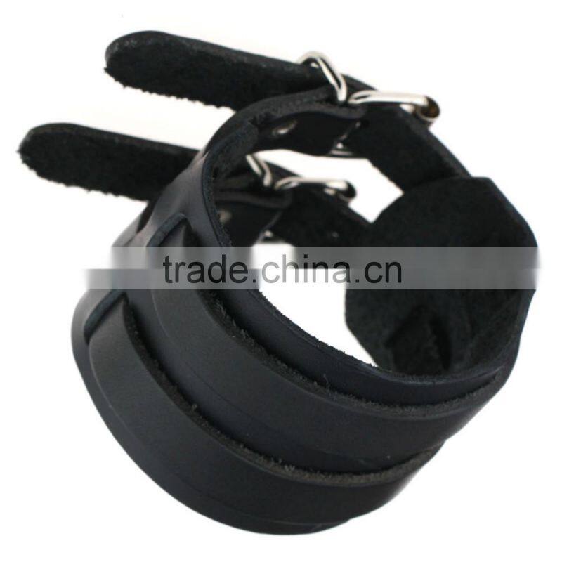 Handmade Genuine Leather Buckle Bangle Punk Bracelet for Men and Women