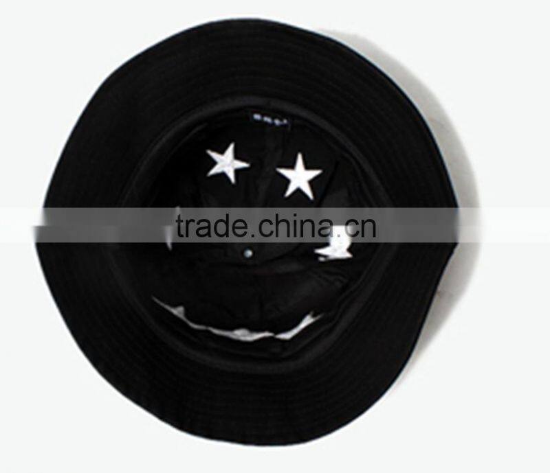 2014 fashion black 3d stars embroidery folded bucket hat