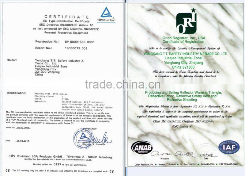 yongkang factory CE EN20471 mesh PVC refleticve tape high visibility jacket