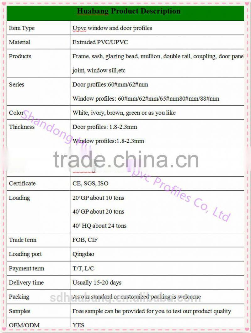 New windows and doors upvc profile 65 frame