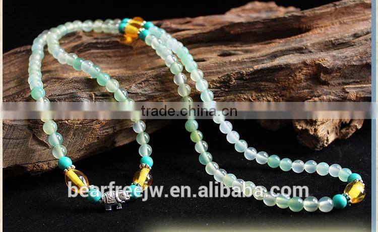 Multilayer Natural Prehnite Color Agate Tibetan Buddhist Buddha Amulets Yoga Wrist Meditation Prayer Mala Beads Wrap Bracelets