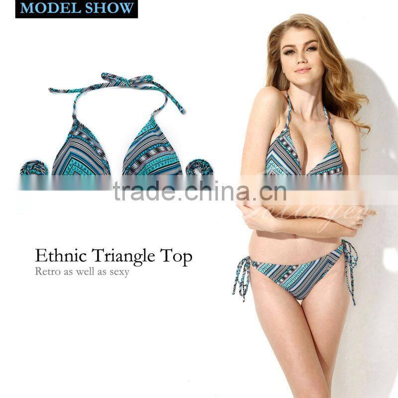 Colloyes New Sexy Bikini Swimwear 2016 Ethnic Foil Triangle Top with Classic Cut Bottom
