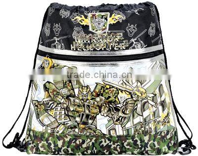 Black Polyester Mens Drawstring Duffle Bag