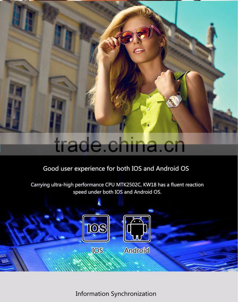 2016 hot product KW18 Smart Watch Smart Phone NFC SIM FOR IPHONE & SAMSUNG