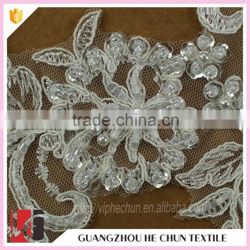 HC-2148-1 Hechun Sewed Sequined Bead Crochet Lace Applique for Clothes