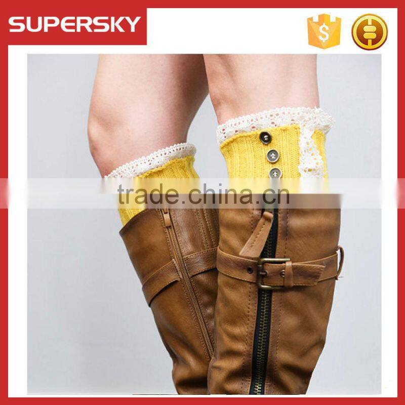 A-35 Ruffled Lace Knit Boot Toppers Cuffs Lace Open Knit Boot Cuffs Women Lace Button Boot Cuffs