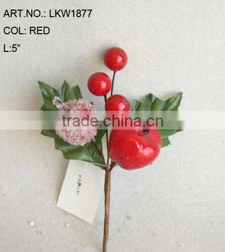 2014 New Artificial Christmas Red Flower Pick 5" Artificial Fruit Flower With Berries And Leaf