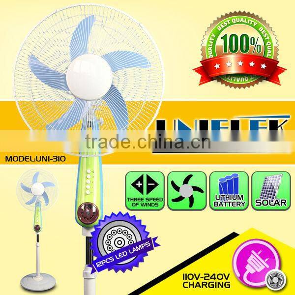 emergency 16" battery electric fan with led light high quality wall fan rechargeable