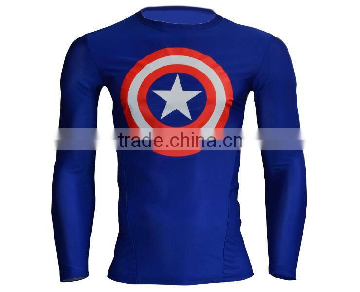 Wholesale Guangzhou Clothing Factory Custom Superhero Shirt High Elastic Gym Compression Quick Dry Sports Tops Male