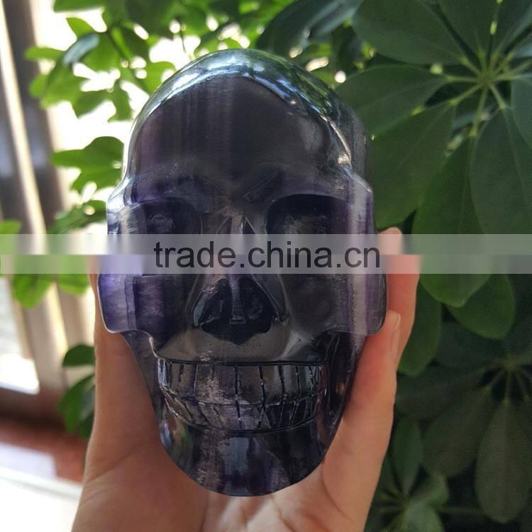 Customize Hand Carved Purple Fluorite Quartz Crystal Skull for Sale