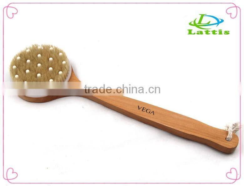 Double side wooden bath body brush with natural loofah and bristle