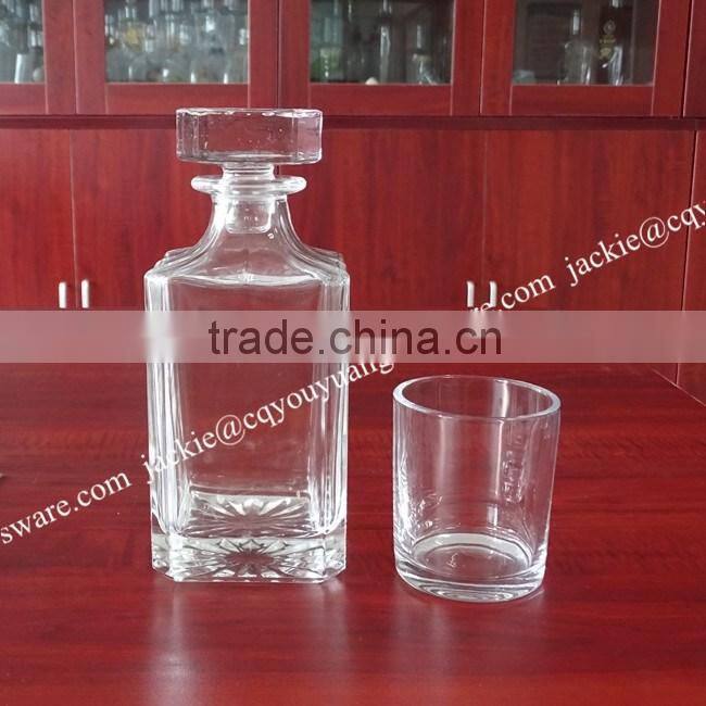 750ml square whisky clear glass decanter with polished glass lid