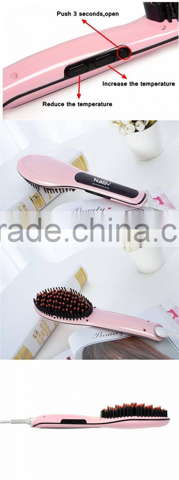 2016 new arrive NASV beauty star hair straightener brush varity color with ceramic rotataing and LCD display ionic hair straight