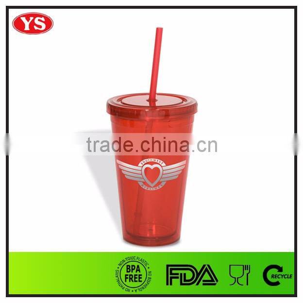 Best selling products 16 oz double wall plastic cup with straw for beverage