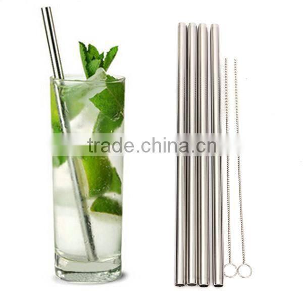 Reusable Straight Drinking Straw, Stainless Steel Beverage Straws with Cleaning Brush for Juice Cocktail Beverage