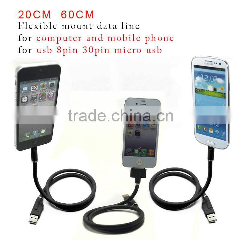 USB Flexible Mount USB Data Cable , USB flexible Tripod stand Cable Charger Micro for Galaxy S3 S4 Nexus 5 Lumia 60m 45m 20m