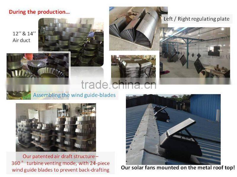 Smart Home Solar Roof Ventilating Fan, 14 inch fan blade 15 watt solar panel