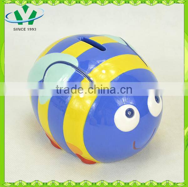 Modern blue personalized money box ceramic bee